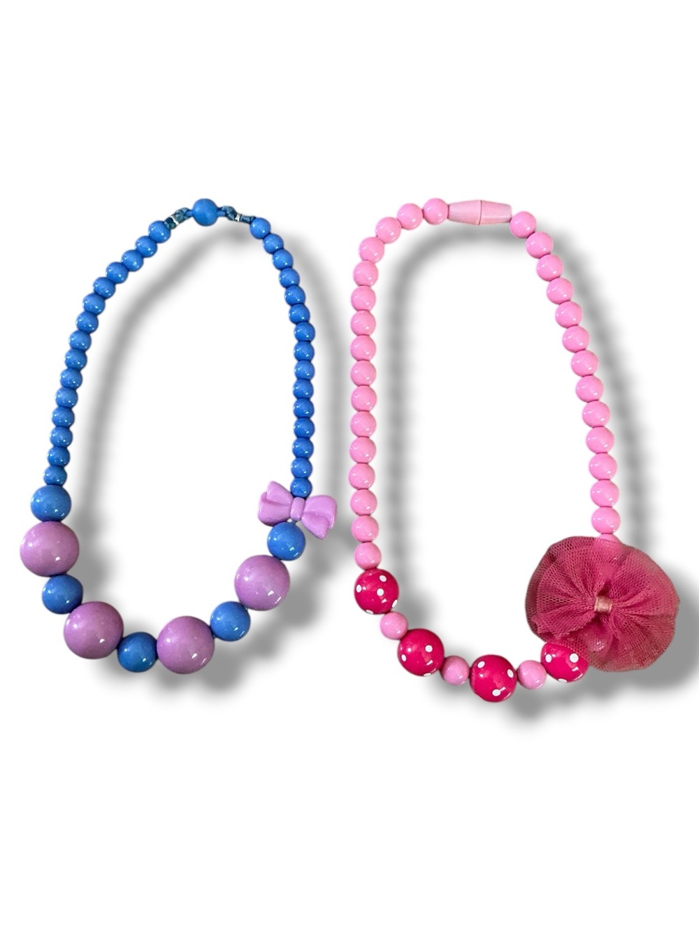 Kids Pink and Blue Beaded Necklace Set - Cute Bow & Flower Designs
